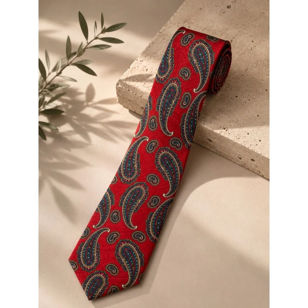 Vito Rufolo Red Paisley Silk Tie Hand Made in Italy Mens Necktie Classic OS